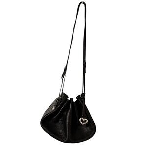 Vintage Brighton Handbag Black
Leather Drawstring Bucket Bag Double
Handle